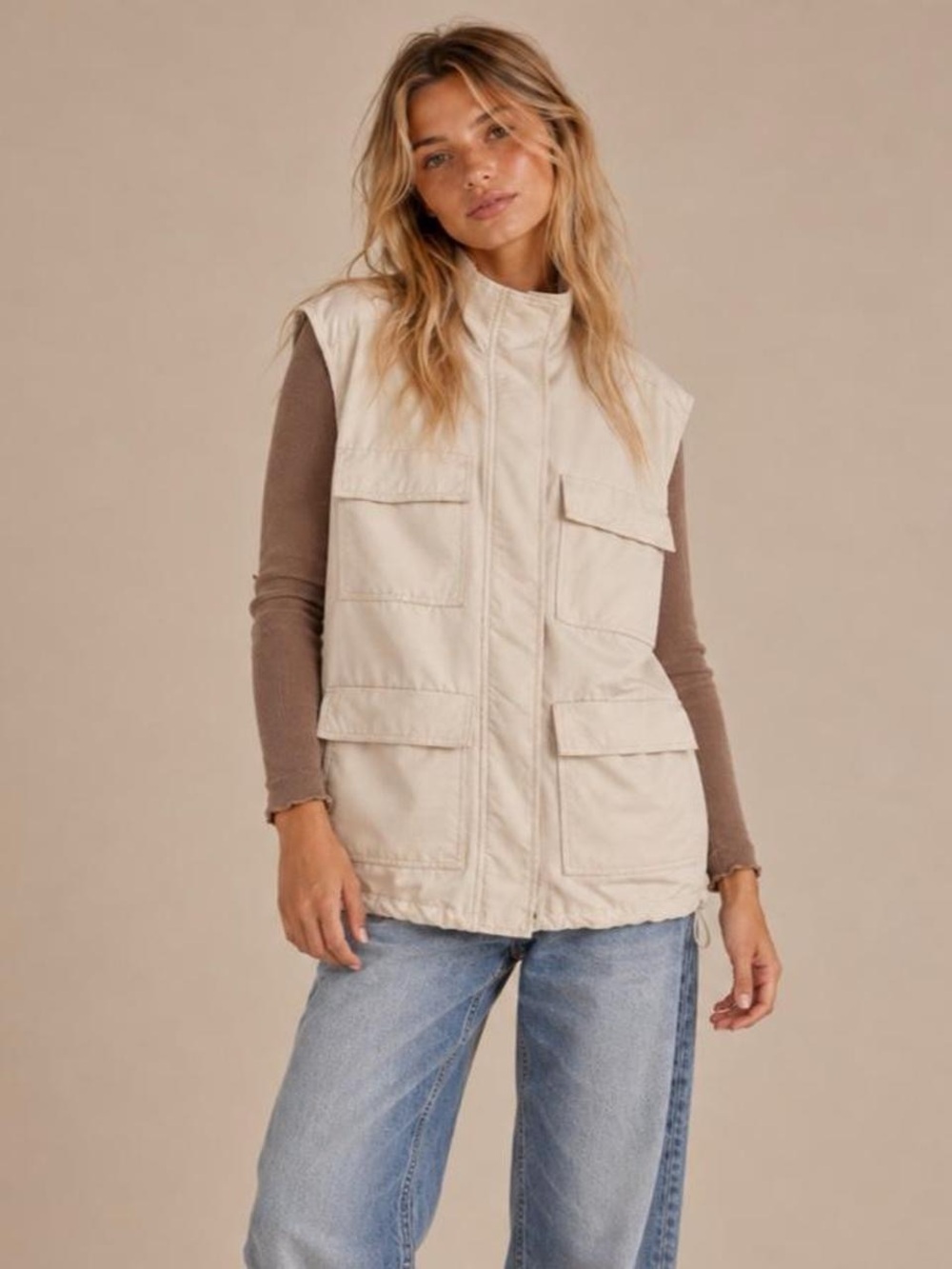Sleeveless Utility Vest in Cream